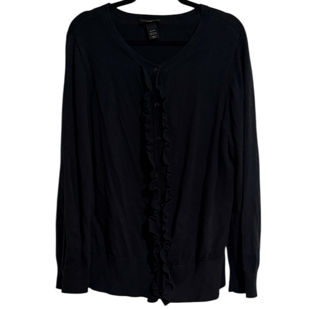 ☀️ Lane Bryant Black Ruffle Detail Button Front Cardigan